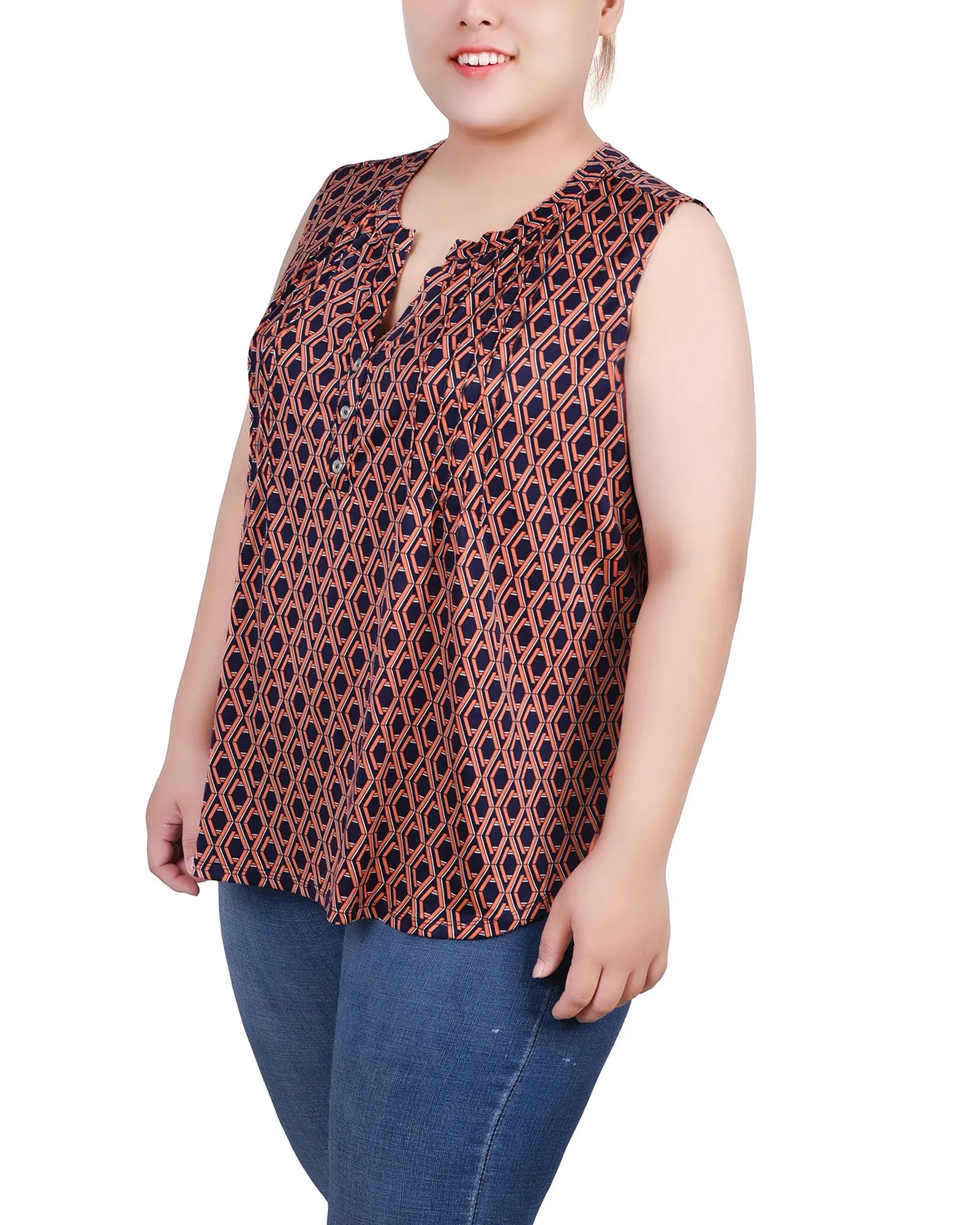 Plus Size Sleeveless Knit Y Neck Top