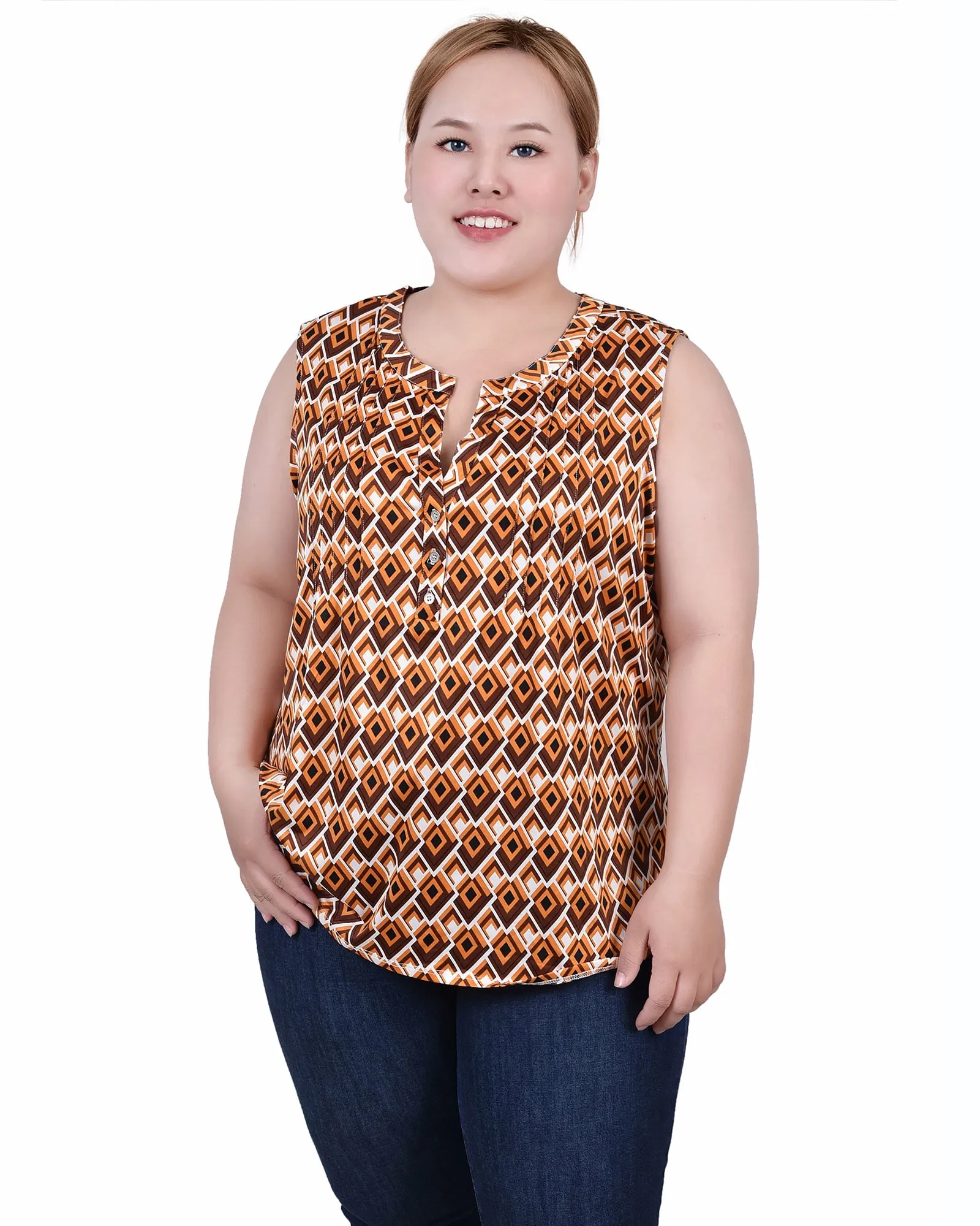 Plus Size Sleeveless Knit Y Neck Top