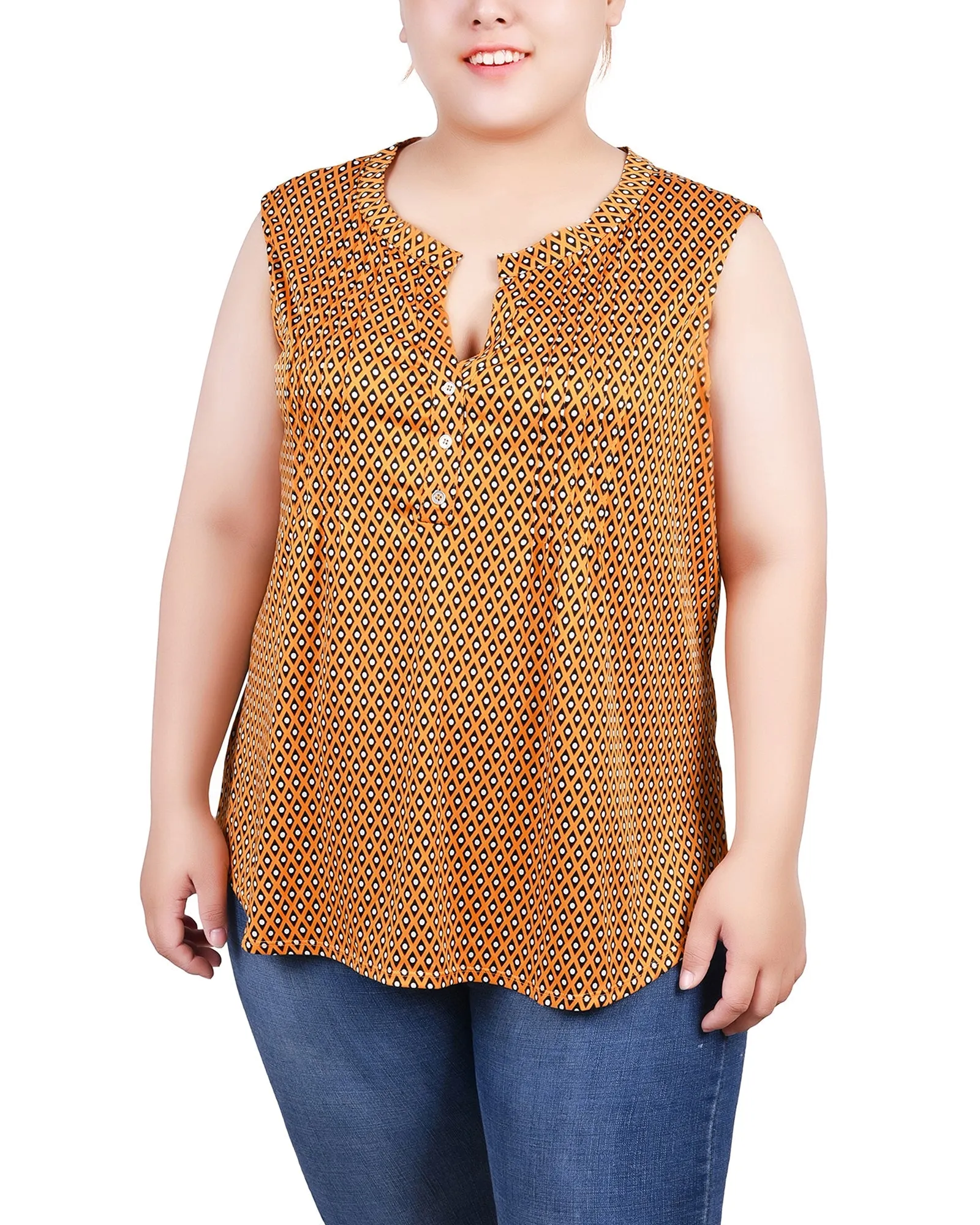Plus Size Sleeveless Knit Y Neck Top
