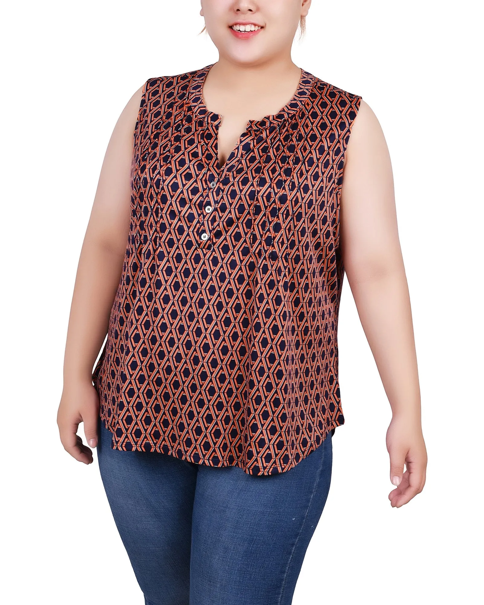 Plus Size Sleeveless Knit Y Neck Top