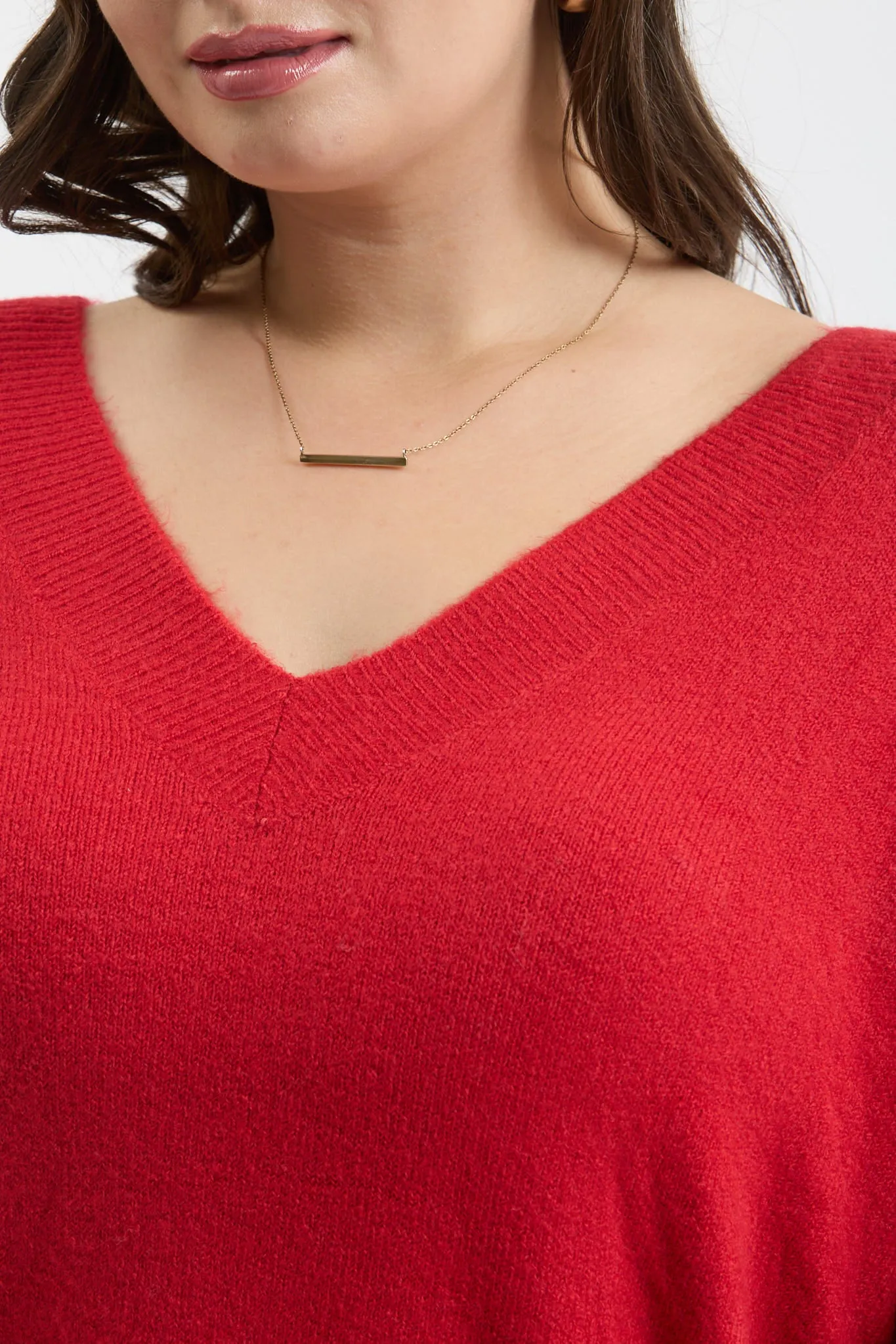 PLUS SOLID V NECK DROP SHOULDER KNIT SWEATER