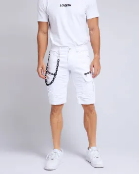 Printed Waterproof Zipper White Jeans Shorts-Mexico Local Delivery
