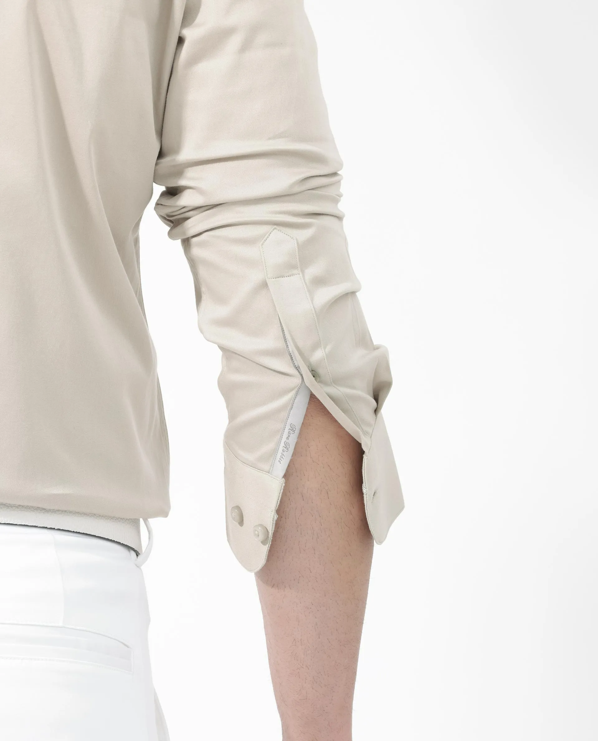 Rare Rabbit Men's Como- 4 Dusky Beige Satin Fabric Full Sleeves Solid Shirt