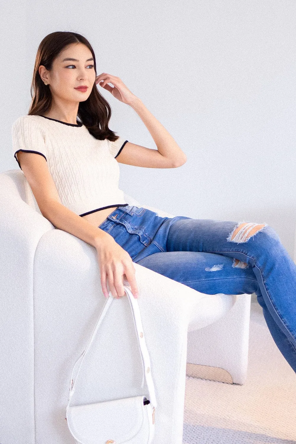 RESTOCKED** HERALD SLEEVED KNIT TOP IN CREAM