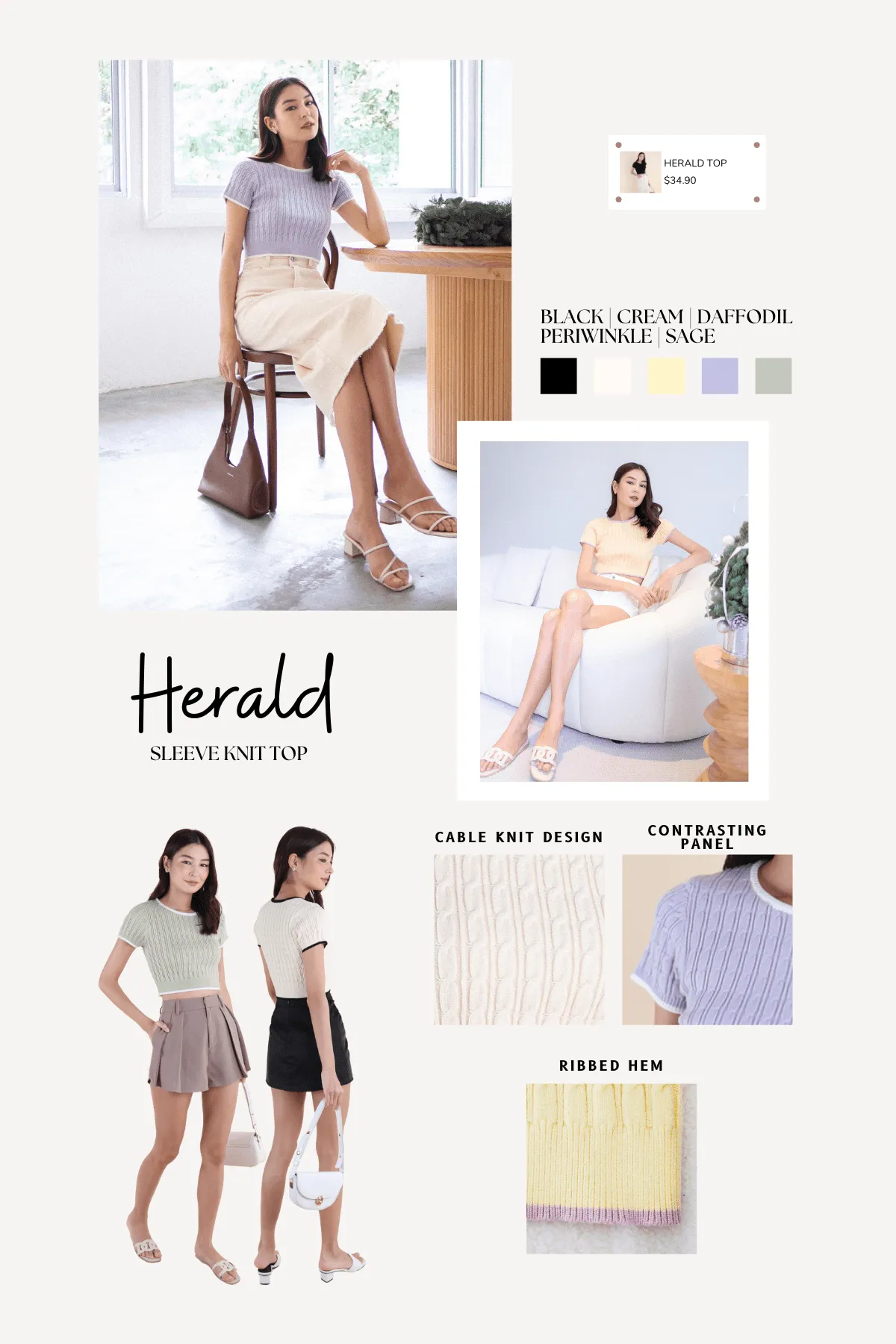 RESTOCKED** HERALD SLEEVED KNIT TOP IN CREAM