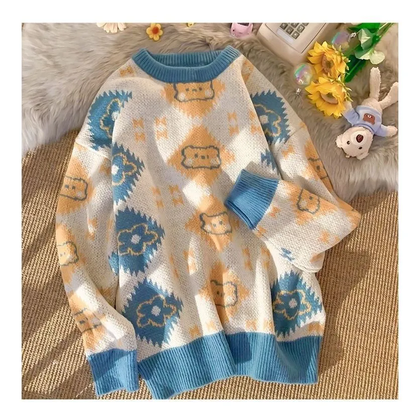 Retro Flower Butterfly Bear Sweater - Embrace Nostalgic Cuteness 🌼🦋🐻