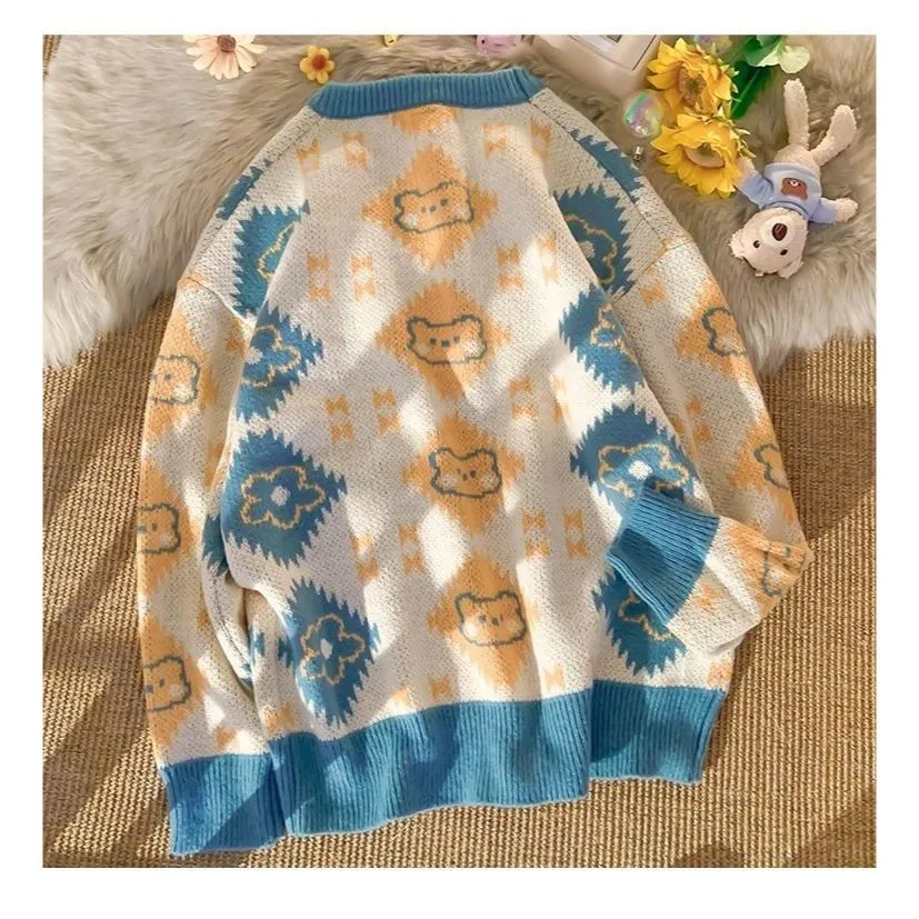 Retro Flower Butterfly Bear Sweater - Embrace Nostalgic Cuteness 🌼🦋🐻