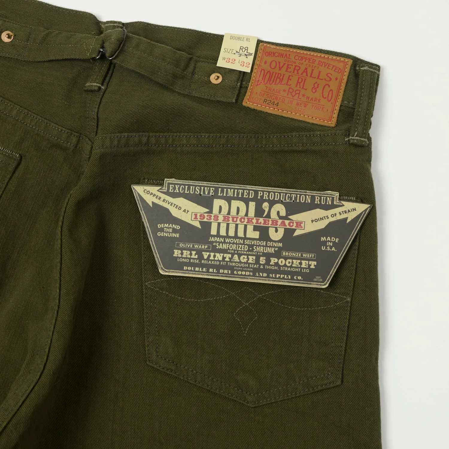 RRL Limited Edition Olive Selvedge Jean - One Wash