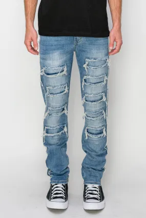 Side Raw Edge Rip & Repair Denim Jeans