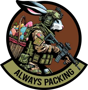 STICKER - April 2024 POTM - 'Always Packing' - OCP Tactical Battle Bunny 4" sticker - Bad Bunny Collection