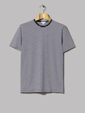 Sunspel Crew Neck T-Shirt (White / Navy)