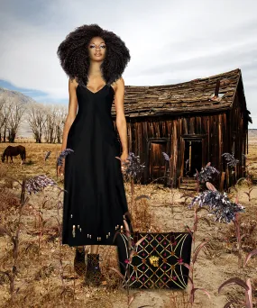 The Others- Baroque Skull- French Gothic V Neck Slip Dress in Back to Black | Le Leanian™
