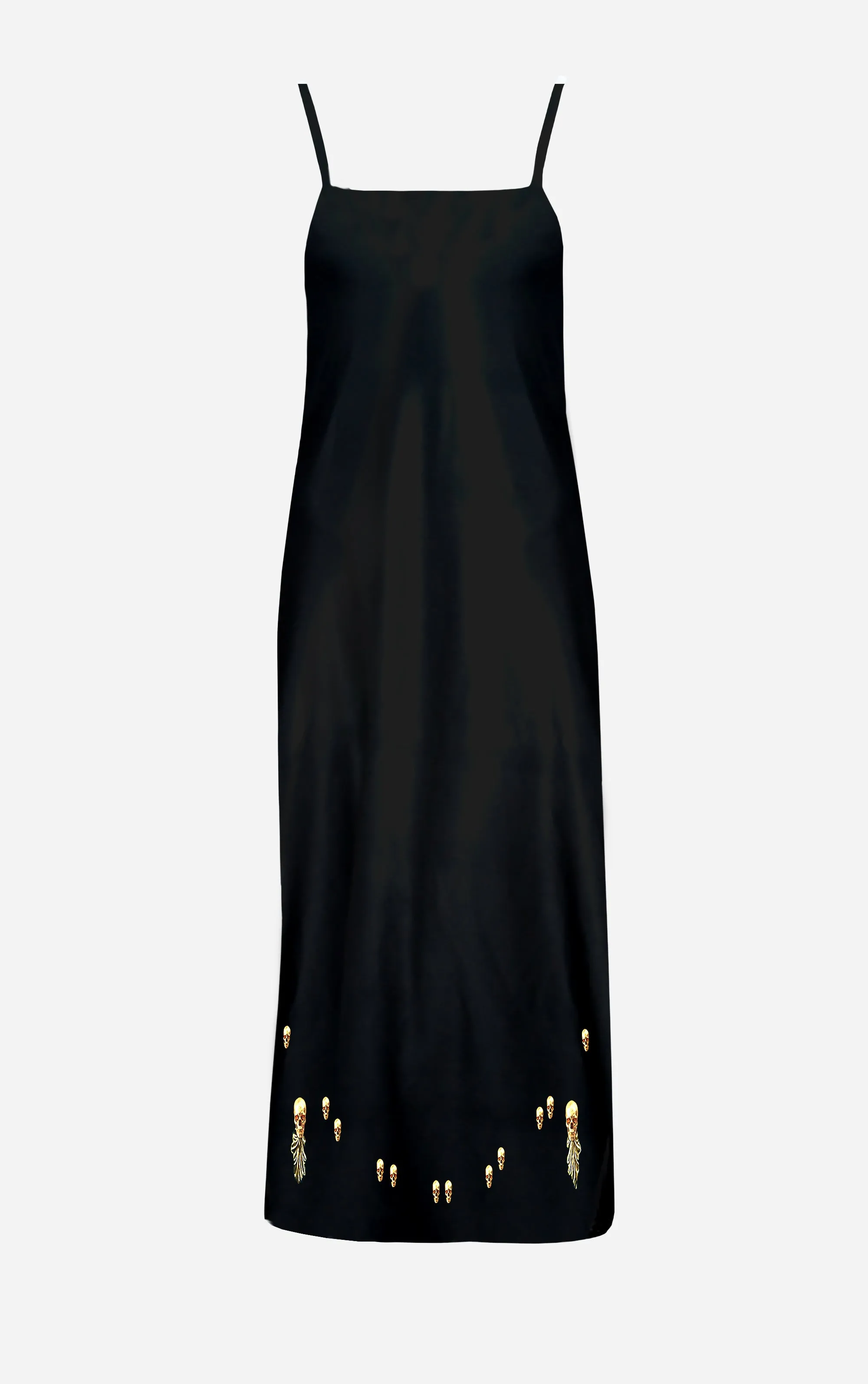 The Others- Baroque Skull- French Gothic V Neck Slip Dress in Back to Black | Le Leanian™