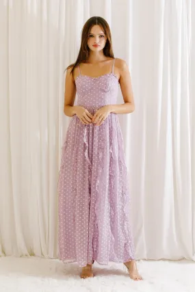 TINY EMBROIDERED DAISIES RUFFLED MAXI DRESS