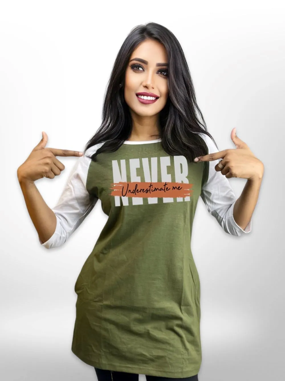 Underestimate Printed  Long T-shirt Raglan Sleeve Side Pocket For Women's