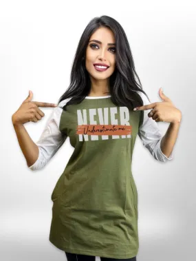 Underestimate Printed  Long T-shirt Raglan Sleeve Side Pocket For Women's