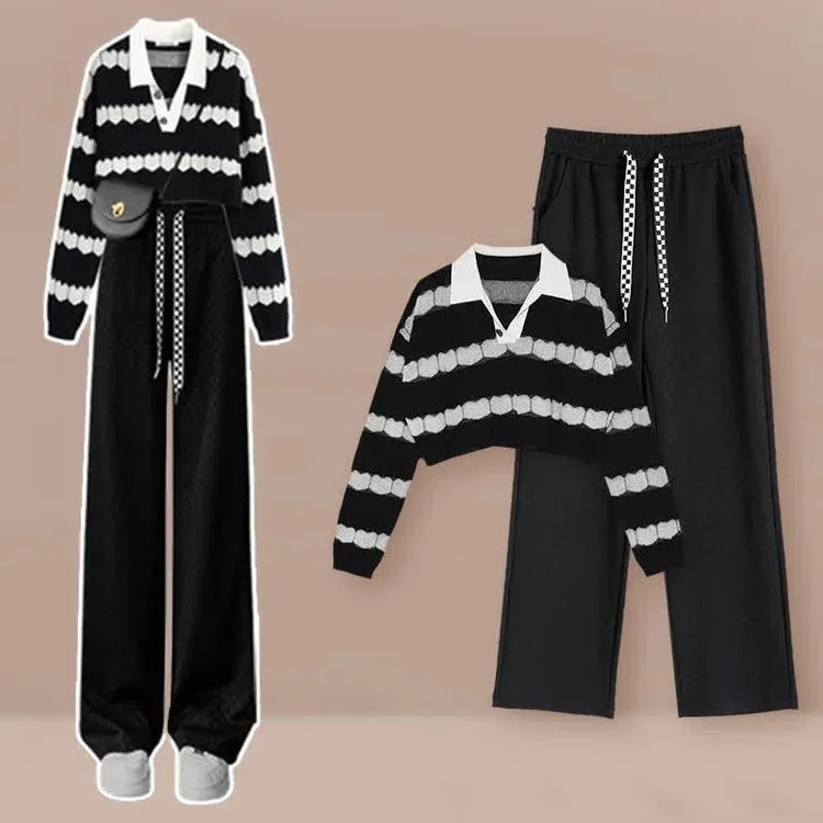 Vintage Love Heart Sweater Casual Pants Two Piece Set