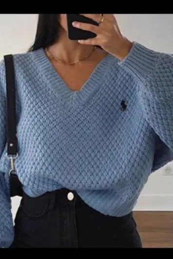 Voguable Pullovers Women Autumn Winter Sweaters Solid V-Neck Loose Casual Daily Basic Womens Knitted Turtleneck Long Sleeve Sweater