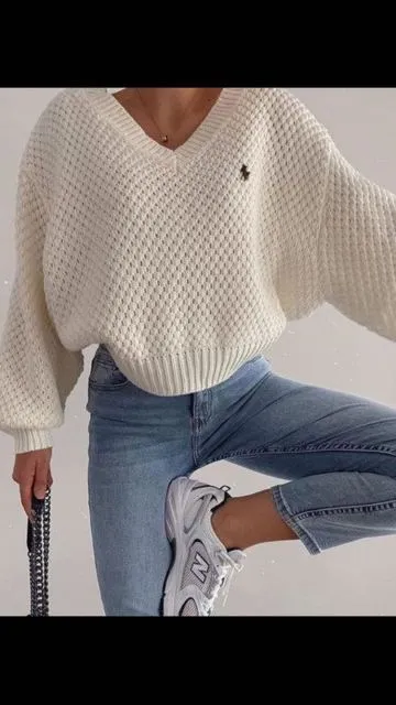 Voguable Pullovers Women Autumn Winter Sweaters Solid V-Neck Loose Casual Daily Basic Womens Knitted Turtleneck Long Sleeve Sweater