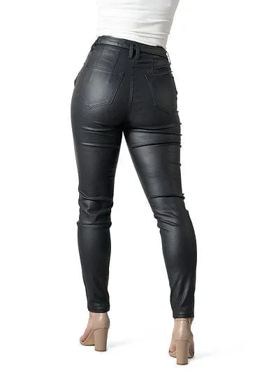 Wakee Denim Tie Up Jean Wet Look Coated - Black 7009
