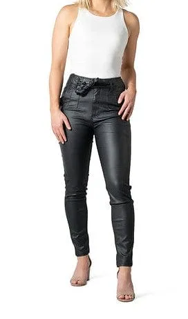 Wakee Denim Tie Up Jean Wet Look Coated - Black 7009