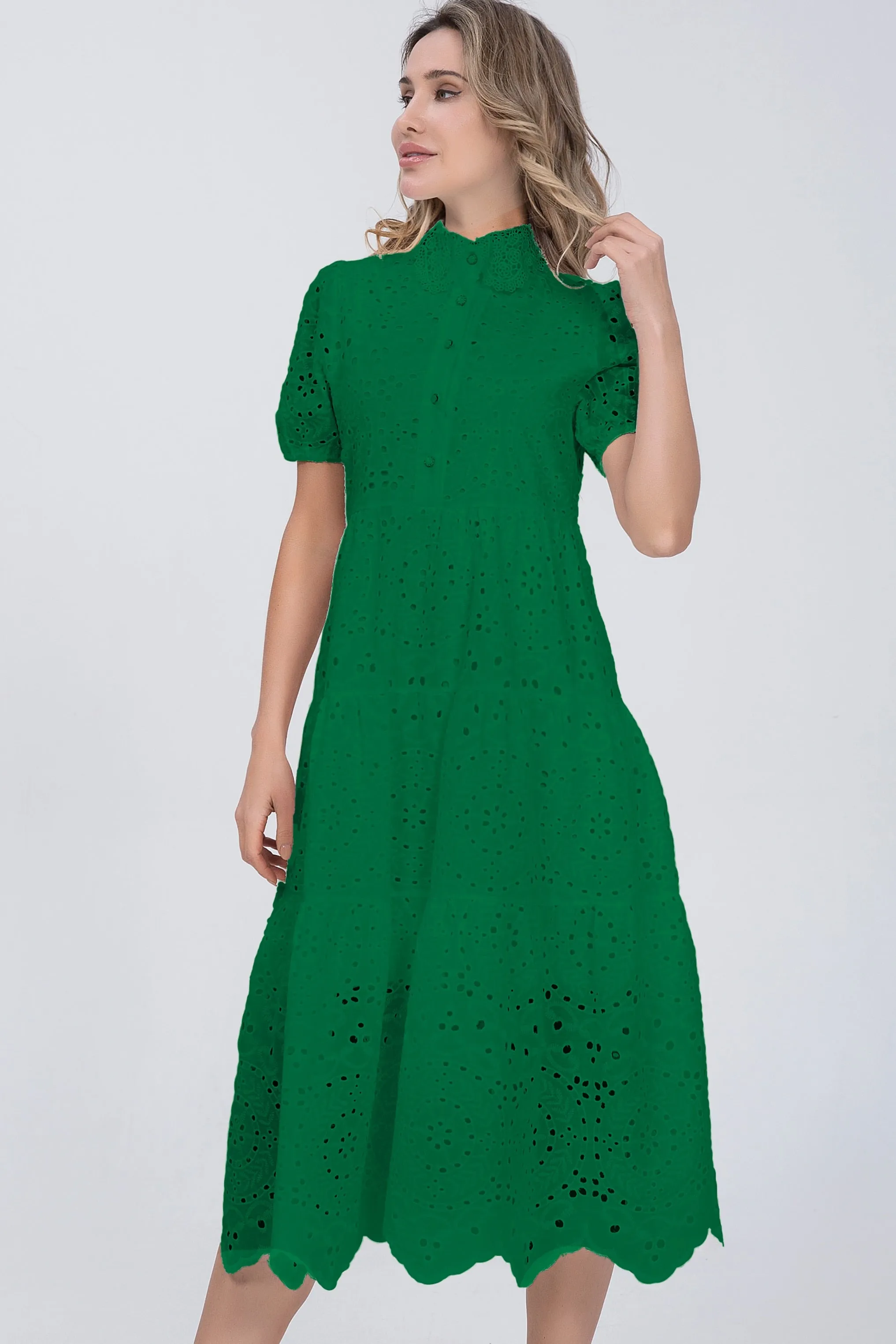 Women Cotton Hollow Out Summer White dress - WD8188