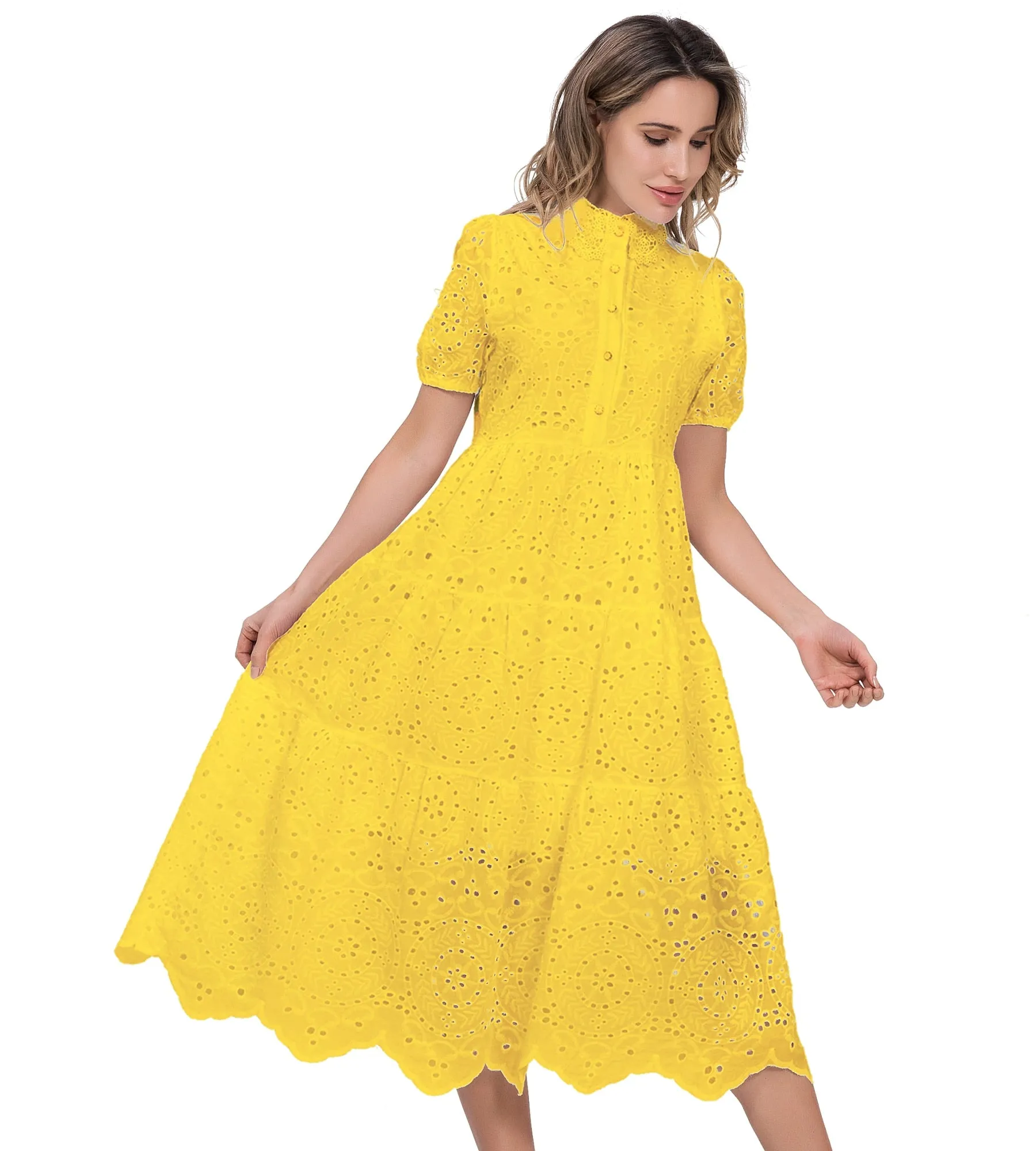 Women Cotton Hollow Out Summer White dress - WD8188