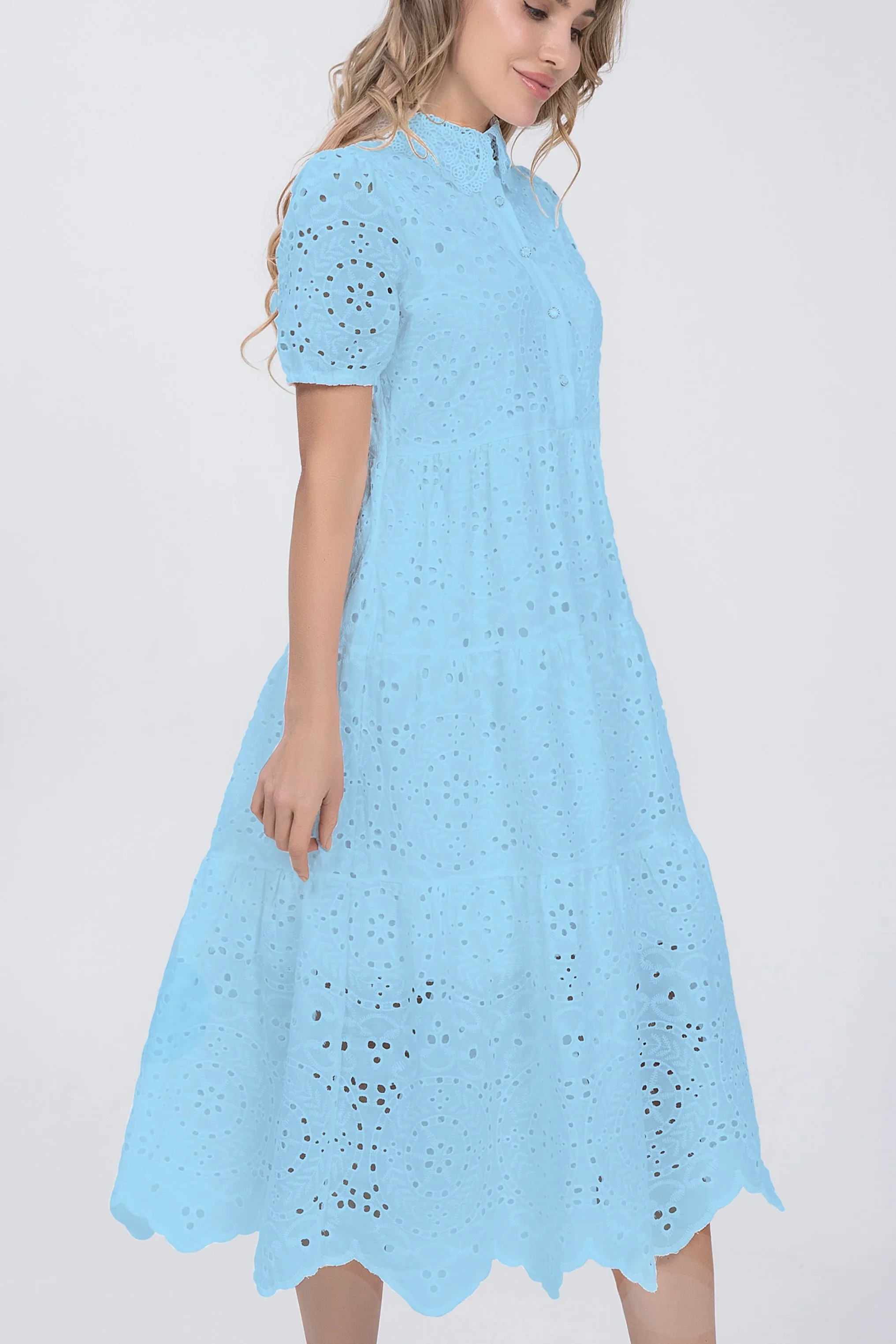 Women Cotton Hollow Out Summer White dress - WD8188