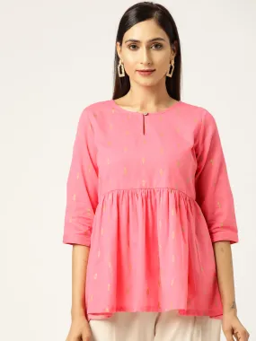 Women Pink Foil Print Peplum Top