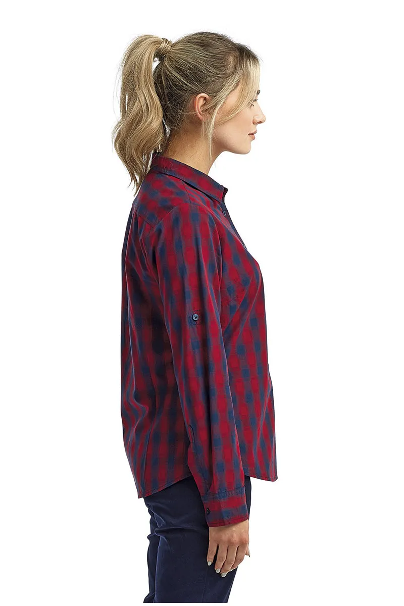 Women's Mulligan Check Long Sleeve Cotton Shirt (Red / Navy)