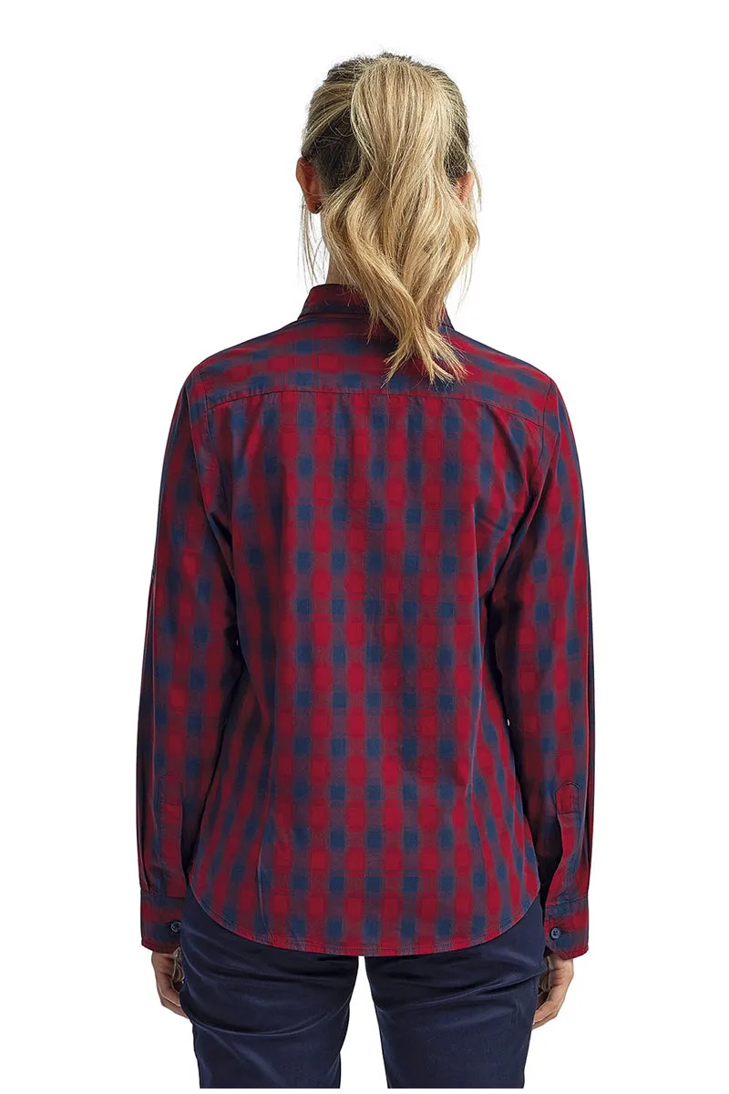 Women's Mulligan Check Long Sleeve Cotton Shirt (Red / Navy)