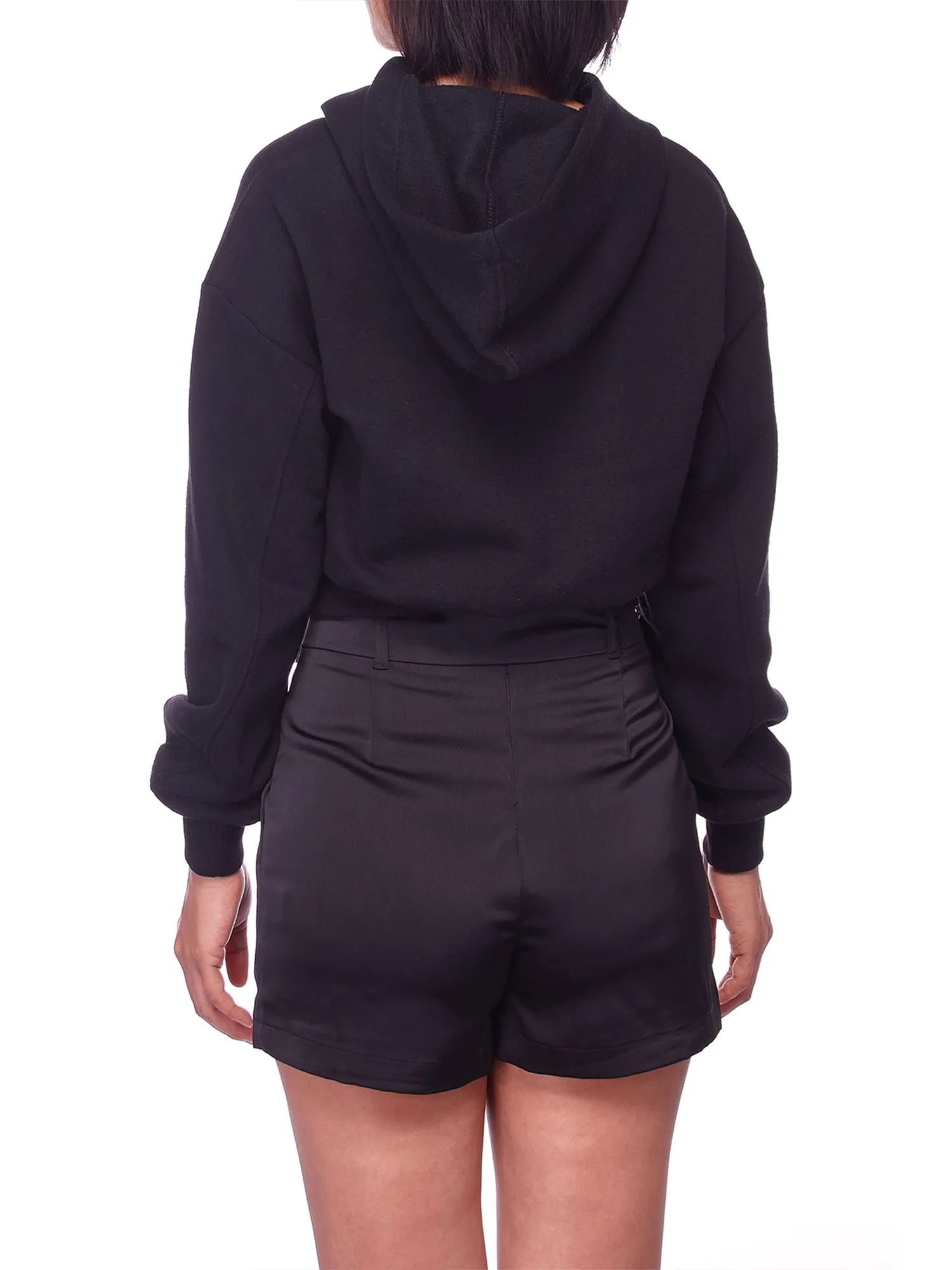 Women's Solid Long Sleeve Casual Pullover Crop Hoodie Sweatshirt (FWH1072)