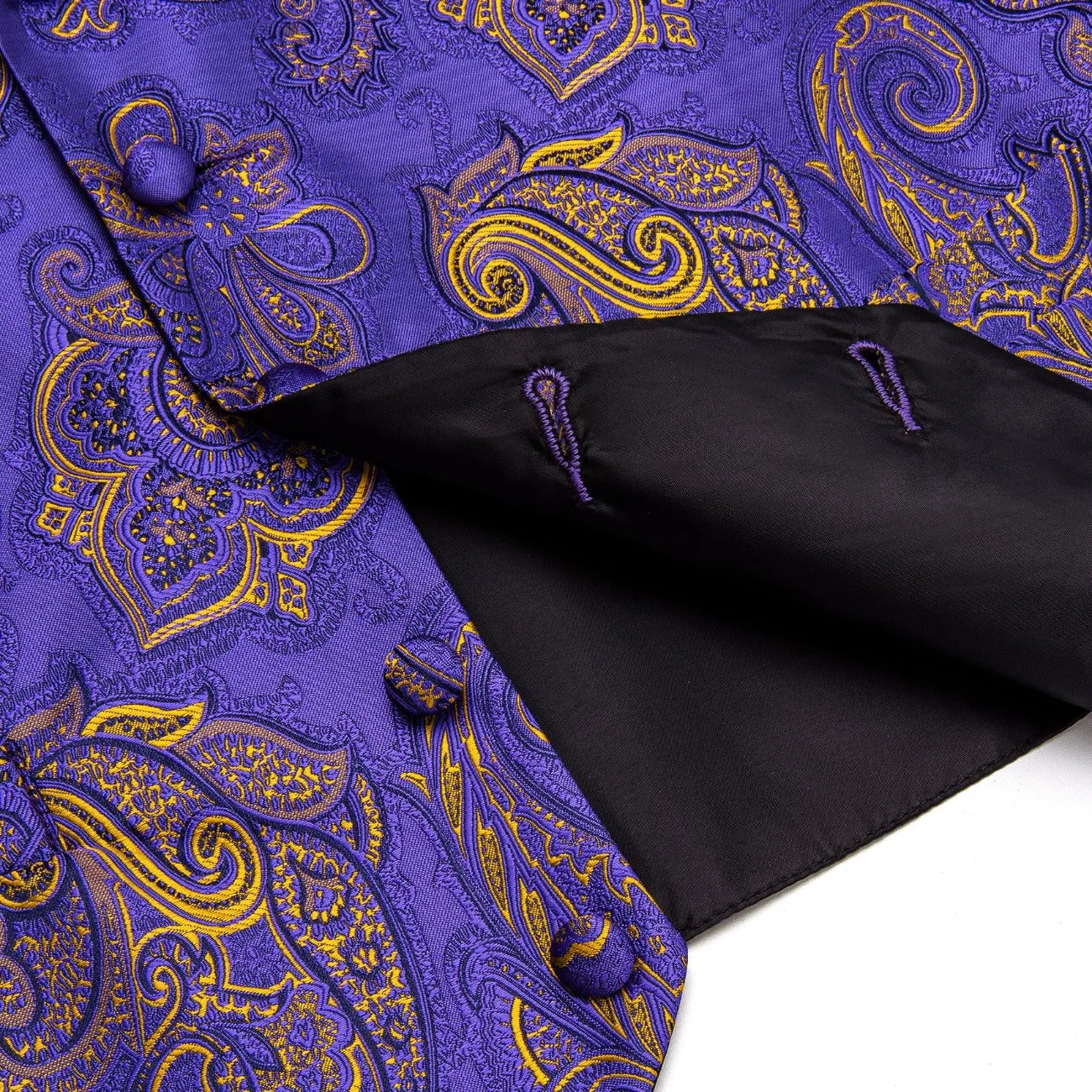 YourTies Purple Gold Paisley Vest Necktie Handkerchief Cufflinks Set