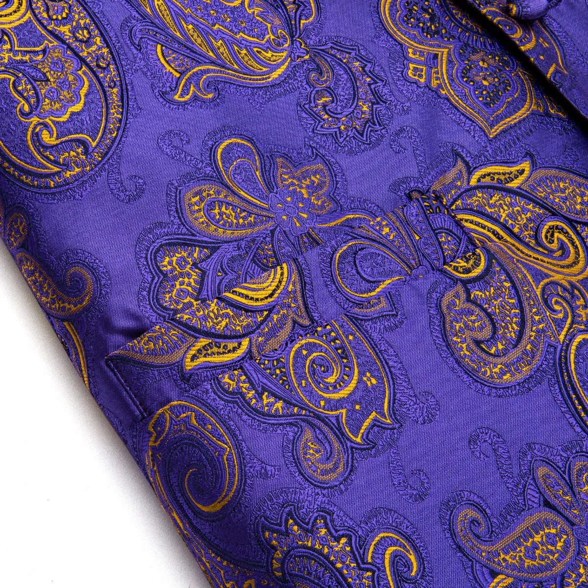 YourTies Purple Gold Paisley Vest Necktie Handkerchief Cufflinks Set