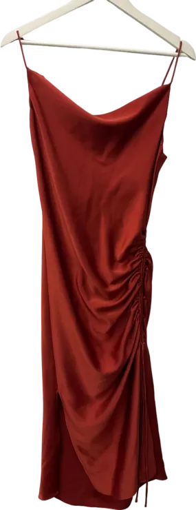 ZARA Rust Red Bias Cut Satin Side-ruched Slip Dress UK 8